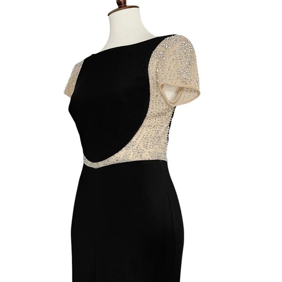 Xscape Black Short Sleeve Beaded Illusion Mesh & Jersey Gown Size‎ 2 Cocktail - Picture 5 of 10